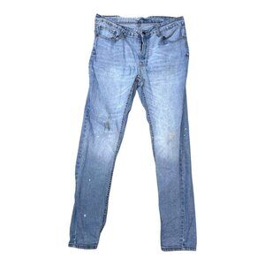 Izod Skinny Fit Mens Jeans 36x32 Light Wash Denim Distressed Work Pants READ